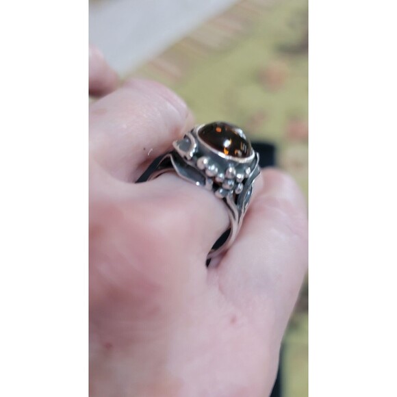 Artisan crafted Amber gemstone cabochon Ring  Sterling Silver 925 Vintage 7.75-8 - Picture 14 of 14